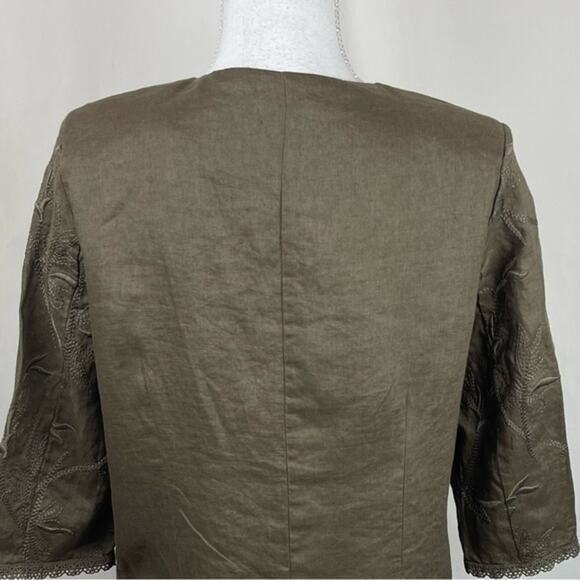 Punt Roma Taupe 100% Linen Embroidered Lace Cottage Coastal Jacket NWT Size 8 - Picture 6 of 12